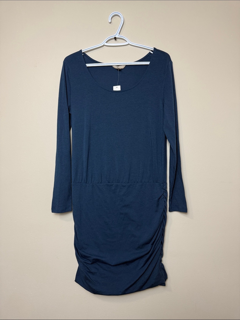 Banana Republic Navy Long-Sleeve Ruched-Side Scoop Neck Dress size M